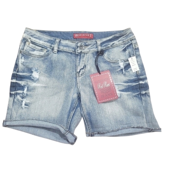 Red Rivet Pants - NEW Red Rivet Denim Shorts Cotten Stretch Blend Distressed Woman's Size 5